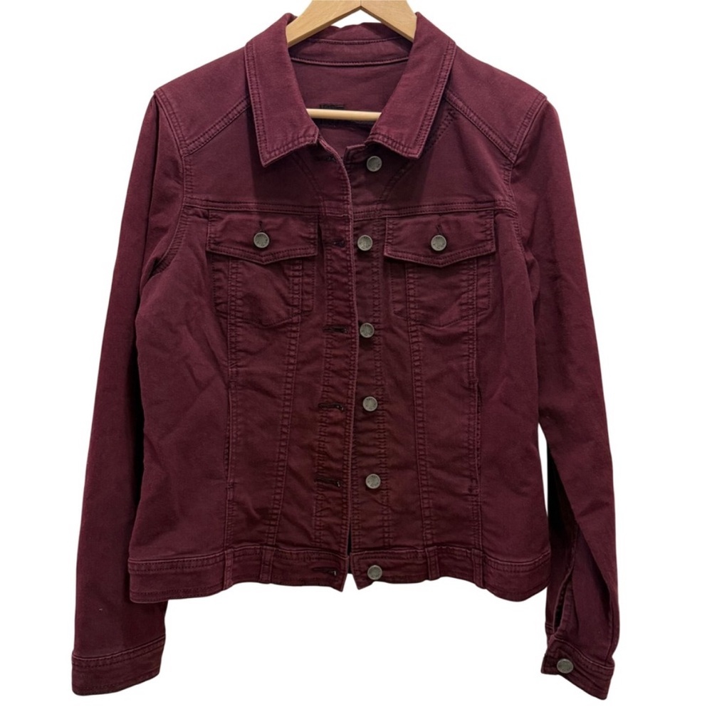 Kut from the Kloth Womens Burgundy Denim Jean Jacket Size XL Button Up Autumn